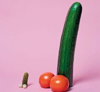 small and enlarged penis on the example with vegetables